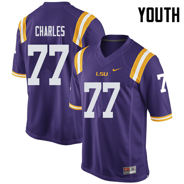 Youth #77 Saahdiq Charles LSU Tigers College Football Jerseys Sale-Purple